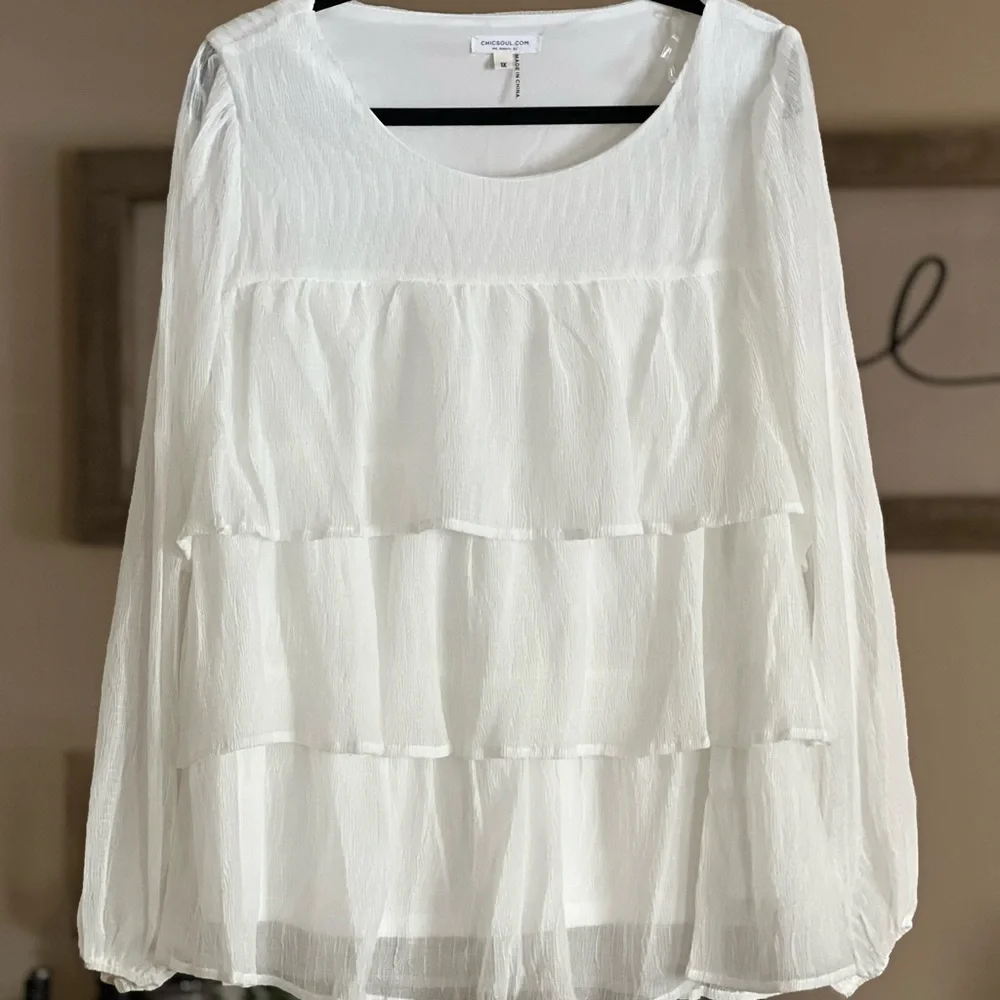 Chic Soul Elegant White Tiered Blouse - Picture 1 of 1